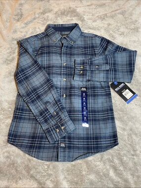 NWT Real Work Boys Blue Plaid Button Front Shirt